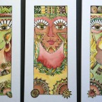 Linda Sattler, Goddess Triptych/Empower Survivor Courage, Watercolor and Pen