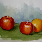 Dorothy Applegate, Two Apples and an Orange, watercolor