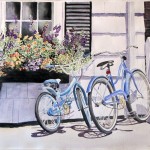 Kay Kocher, Biking to the Library, watercolor