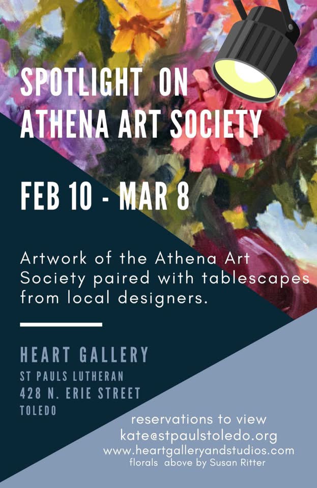 Postcard image of Spring Athena Art society exhibit with floral painting by Susan Ritter